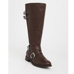 TORRID BROWN FAUX LEATHER BUCKLE BOOT
